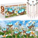 Teenyyou 9 Pcs Bee Watering Station for Garden Bee Metal Watering Cups Butterfly Water Feeder Small Insects Bath Bowl Cups Metal Stakes for Outdoor Garden Decor, Blue