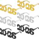 Kanayu 4 Pairs 2026 Glitter New Year Eve Glasses 2026 Number Eyeglasses Props Sunglasses for Party Supplies(Classic Colors)