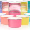 MATICAN Paper Ice Cream Cups, 50-Pack 5.5-oz Disposable Dessert Bowls for Hot and Cold, 5.5-ounce, 5 Pastel Colors