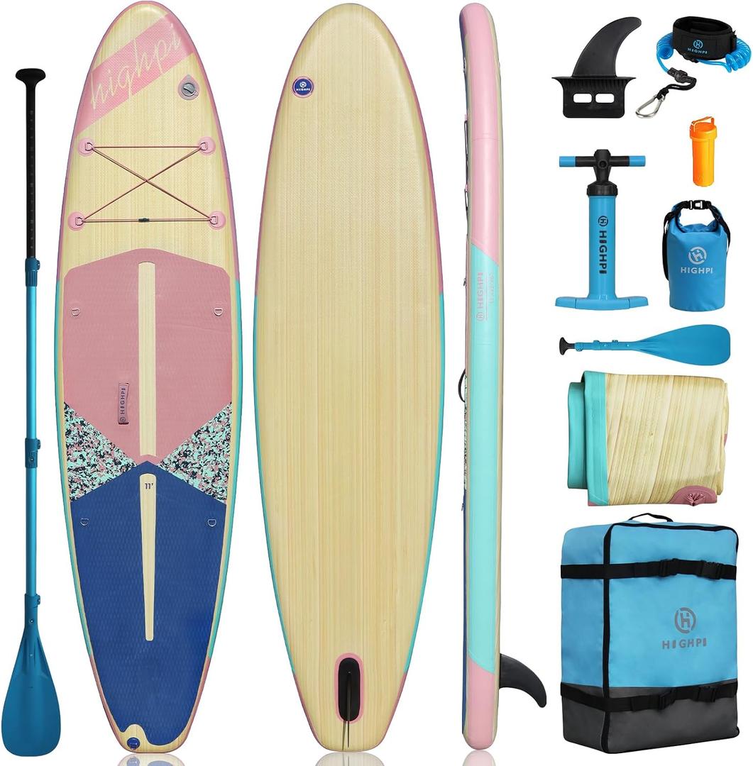 Highpi Inflatable Stand Up Paddle Board for Youth and Adults Wide Sup with Premium Accessories, Blow Up Paddleboard for Surfing, Fishing, Yoga & More