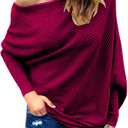 GOLDSTITCH Women's Off Shoulder Batwing Sleeve Loose Pullover Sweater Knit Jumper Oversized Tunics Top (Medium, Red)