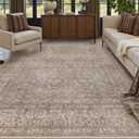 Lahome Floral Boho Rugs for Living Room, Washable Rug 8x10 Bedroom Office Rug, Soft Large Non Slip Non Shedding Indoor Carpet for Dining Room, Light Brown