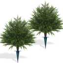 Yangrass 23" Artificial Cedar Topiary Ball Trees with Spike, Set of 2 UV Resistant Fake Evergreen Bushes Shrubs Trees, Realistic Faux Cypress Plants for Outdoor Indoor