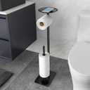Toilet Paper Holder Stand for Bathroom Floor Standing Toilet Roll Dispenser Storages 4 Reserve Rolls, with Top Storage Shelf for Cell Phones, Wipe, Wallet and More(Black)