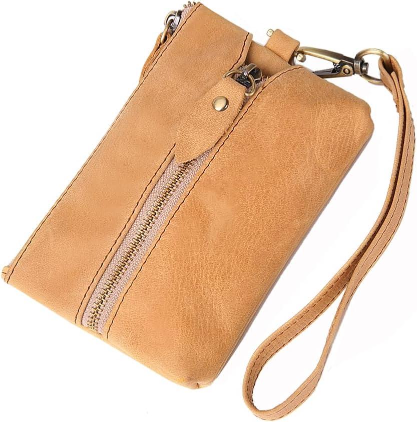 Soft Leather Wallet, Wristlet Clutch Purses for Women,Key Case Leather Pouch, Keychain Wallet with 6 Hook,Travel Organizer, Brown