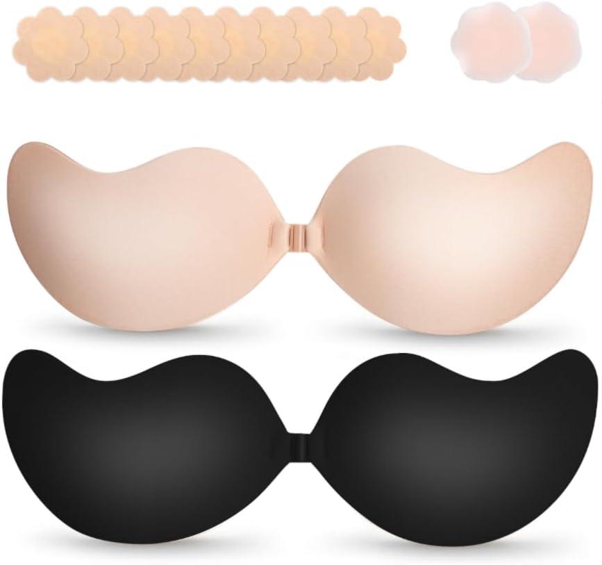 Cmojsk Strapless Sticky Invisible Backless Nipple Covers (US, Cup Band, C, 2, Black/Beige) (M)