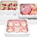 Capkyke 12pcs10x8x2.5 Inch White Bakery Boxes Treat Boxes with Window for Pastry, Cookie, Desserts, Chocolate Strawberries, Pies, Donuts, Muffins,Cupcake