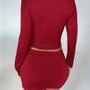 MakeMeChic Women's Bow Decor Rib Knit Top Cut Out Tee Shirt Tie Front Long Sleeve Slim Fitted Crop Tops (Red, M)