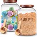 SiliFine 2 Sets 74 oz Large Bath Salt Container with Wooden Scoop for Glass Bath Salt Jar with Airtight Lid Storage Canister for Food, Flour, Sugar, Cookie, Kitchen