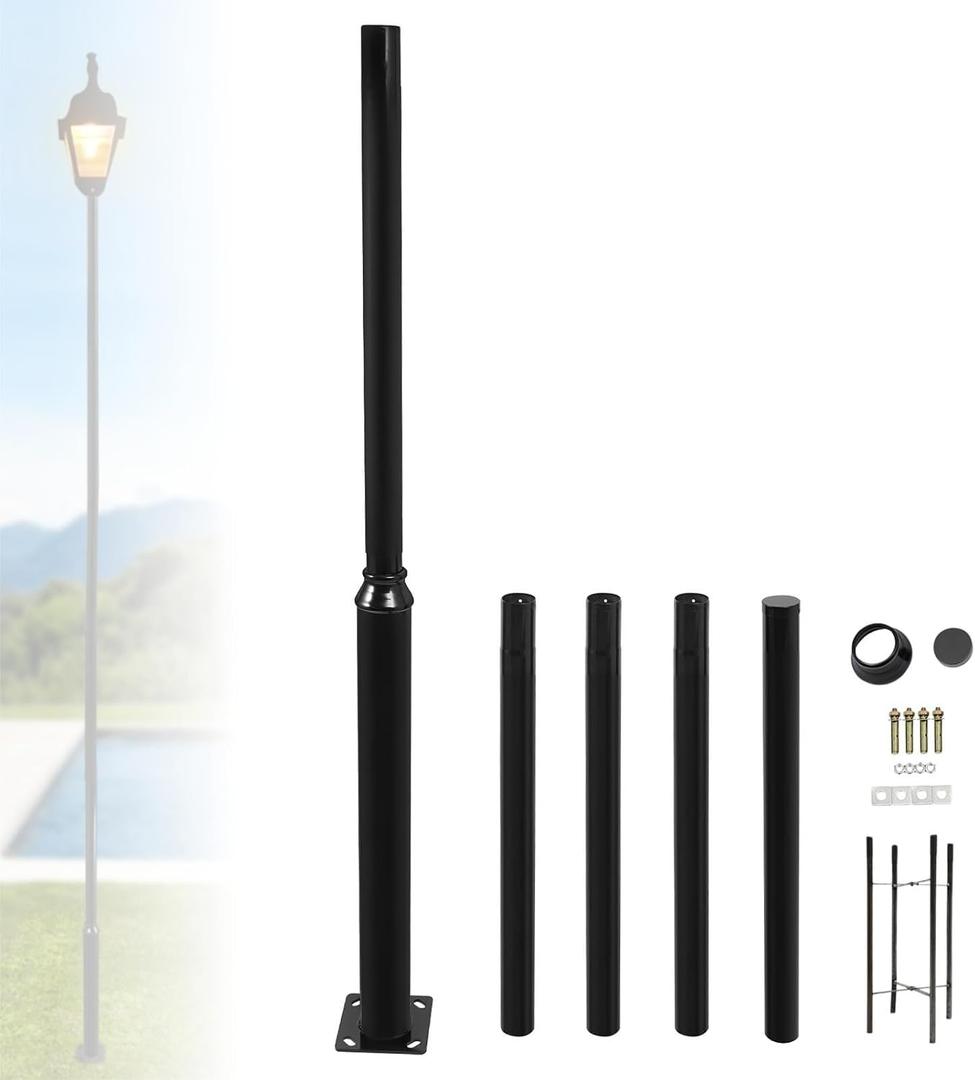 Outdoor Street Light Pole with Ground Cage & Base, 20FT 114+76mm