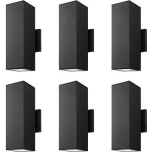 mirrea 12" Modern Outdoor Porch Light in 2 Lights, Matte Black, 6 Pack