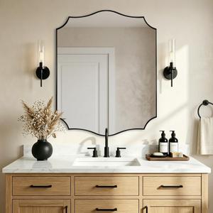 ANDY STAR 24"x30" Black Scalloped Mirror, Bathroom Mirrors for Over Sink, Black Framed Mirror with Elegant Curved Scallop Design, Premium Stainless Steel Thin Frame, Hangs Horizontally or Vertically