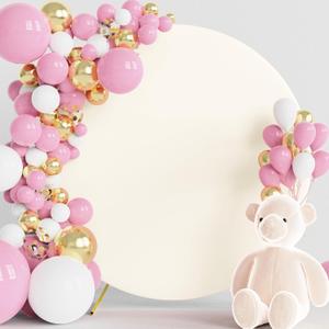 Wokceer 5FT Round Backdrop Cover Round Arch Covers Ivory Spandex Circle Balloon Arch Backdrop Cover for Wedding Birthday Party Baby Bridal Shower Decor