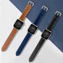 Genuine Leather Bands Compatible with Apple Watch Band Series 10 9 8 7 6 5 4 3 2 1 Ultra SE 49mm 46mm 45mm 41mm 44mm 40mm 42mm 38mm Women Men Top Calfskin for iWatch Wristband Replacement Strap (Black-Black Pin Buckle)