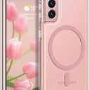 Rayboen for Samsung Galaxy S21 Case, Compatible with Magsafe, Classic Crystal Clear Slim Shockproof Protective Phone Cover for Samsung S21 5G with Transparent Hard PC Back, Pink Magnetic Ring