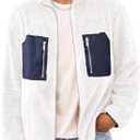 Yousify Mens Fuzzy Sherpa Jacket Casual Fleece Full Zip Stand Collar Coat Fall Winter Warm Outwear (Medium, White)
