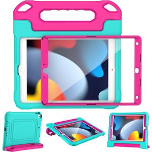 YIHE Kids Case for iPad 10.2 Inch 9th/8th/7th Generation 2021/2020/2019, iPad Pro 10.5 & iPad Air 3, Shockproof Handle Stand Kids Case with Screen Protector for iPad 10.2/10.5 Inch, Cyan & Pink