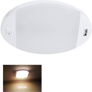 Facon 12V RV Interior Lights with Fast USB Charger (5V/2.4A) Oval Pancake LED Ceiling Light Fixture with Switch, 12Volt Lighting for RV, Camper, Boat, Tiny Homes