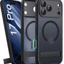 for iPhone 17 Pro Case with Stand, Magnetic Compatible with MagSafe, Camera Control Button, Full Lens Protection, Rugged Military Grade Drop, Translucent Matte Slim Case for iPhone 17 Pro, Black