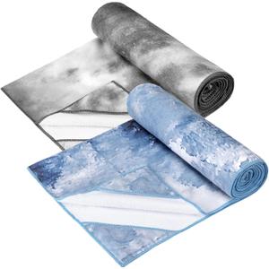 Treela 2 Pcs Yoga Towel, Non Slip Hot Yoga Mat 73'' x 25'' Soft Sweat Absorbent Blanket Workout Towel for Gym Pilates(Black and Blue)