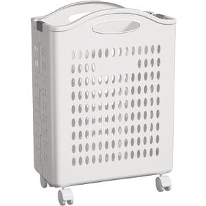 Rolling Laundry Hamper with Wheels White Plastic Storage Bin with Handles, 14W11D21H Large Capacity for Small Spaces, Bedroom & Bathroom