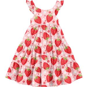 Vieille Toddler Girls Summer Dress Ruffle Sleeveless Casual Beach Sundress Tiered Swing Princess Dress for 2-8 Years (Pink)