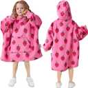 MIZZEO Kids Wearable Blanket Hoodie, Oversized Sherpa Wearable Blanket with Hood Pocket and Sleeves for Toddlers, Cute Hoodies 2-6 Year Old Girls Youth Birthday Gifts (Strawberry)