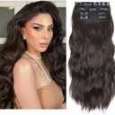 Brown Hair Extensions Clip ins, 4Pcs Long Wavy Synthetic Clip in Hair Extensions for Women Girls (Color: Brown)