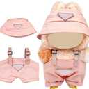 2 x Clothes for 6.7in Plush Doll(NO Doll), Hat & Overalls Set with Triangular Badge, Handcrafted 2-Piece Clothes Set, Fashion Cute Outfit for Dolls Accessories(Pink)