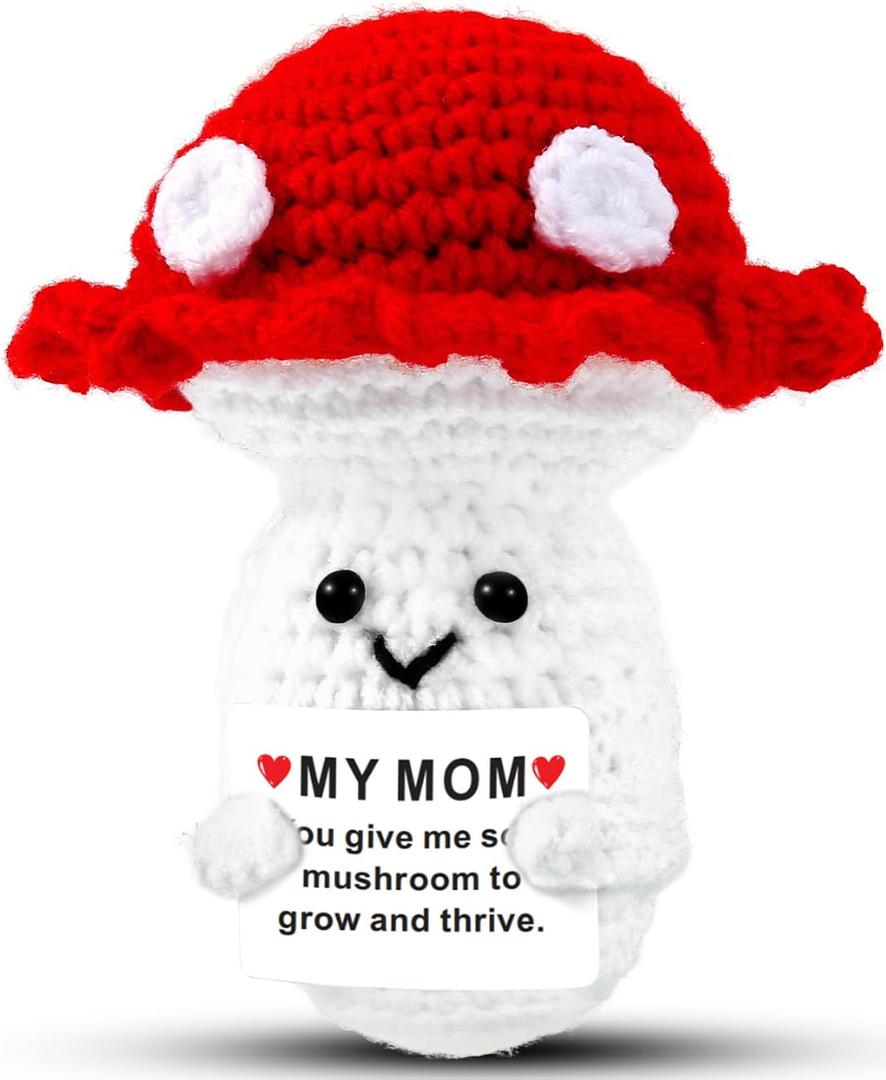 3 x Gifts for Mom Mothers Day Positive Mushroom - Crochet Birthday Gifts for Mother Wife from Daughter, I Have So Mushroom for You in My Heart Love Support Doll with Emotional Cards Desk Decors (My Mom)