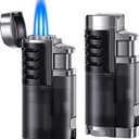 LcFun Refillable Triple Jet Flame Lighter 2 Pack - Adjustable Windproof Butane Torch Lighter for Camping and Candles - Butane Not Included (2 Pack Black)