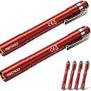 RECHOO LED Pen Light 4 Pack, Lightweight, Small Bright Pen Flashlight with Clip, Waterproof Portable Pocket Flashlight for Home, Emergencies, Inspection, Red (Battery Included)