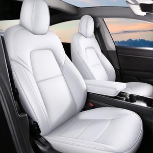 AOMSAZTO Car Seat Cover for Tesla Model Y 2020 2021 2022 - Full Set Customized White Seat Covers (with Armrest Cover)