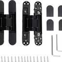 4-Pack 6 inch Hidden Door Hinges Heavy Duty Black, Invisible Concealed Hinges Zinc Alloy 6''x 2.5''x1Inch, Concealed Hinge 180 Degree Swing Hinge, 3 Way Adjustable with Pins and Screws