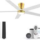 52" Smart Low Profile Ceiling Fans with Lights Remote,Outdoor Indoor Flush Mount Ceiling Fans,Controll by Voice WIFI Alexa App,Quiet DC Motor,Gold White Black Fan for Modern Bedroom Living Room Patio