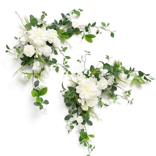 Ling's moment 2PCS White Sage Arch Flowers Artificial Floral Swags Wedding Centerpieces Faux Flower Garland Greenery Arrangements for Table Backdrop Easel Wall Entryway Outdoor Board