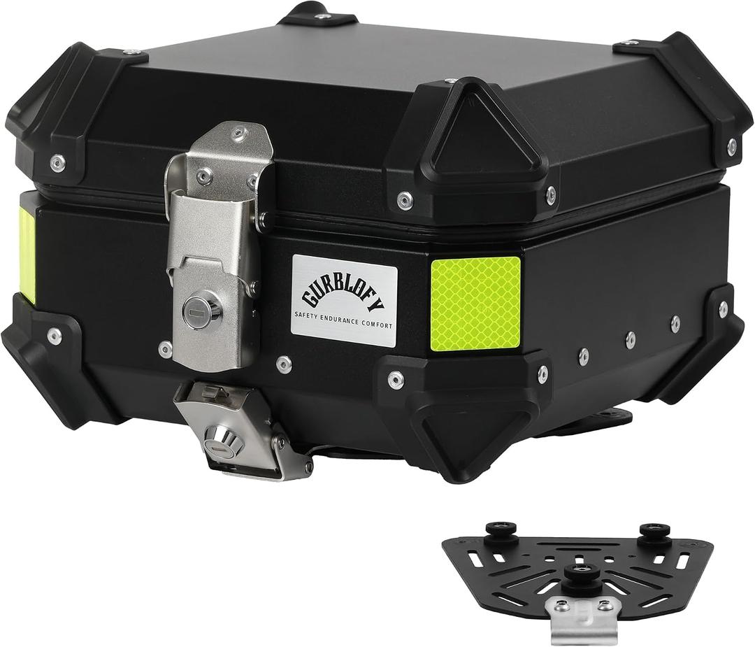 Motorcycle Top Case, 15L Aluminum Compact Motorcycle Top Box with Anti-Theft Lock System, Waterproof, Easy Installation with Universal Bracket, For Urban Commuter, Black, GBTC-15BL