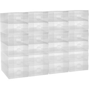 Sawysine 24 Pcs Shoe Box Clear Plastic Stackable Shoe Storage Organizer Foldable Heavy Duty Containers for Closet Apartments Small Spaces Dorm Bedroom (12 x 7.5 x 3.7 Inches)