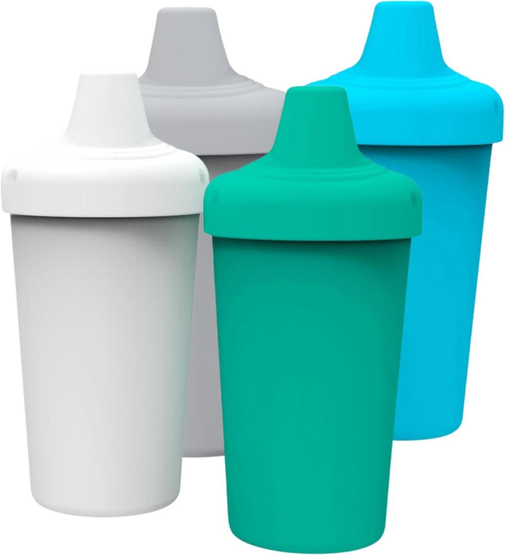 Avima Spill Proof Sippy Cups for Toddlers 1-3 Years - Bite Resistant & BPA Free Training Toddler Cups for Boys & Girls, 10 Oz, 4 Pack Set - Neutral Blue (Blue, Gray, White)