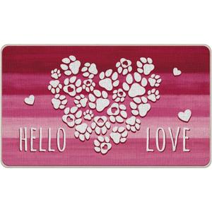 Valentines Day Pink Welcome Front Door Mat, Hello Love Hearts Paw Prints Decorative Doormat Non-Slip Floor Entryway Rug, Anniversary Wedding Indoor Outdoor Home Kitchen Decoration 17x29 Inches