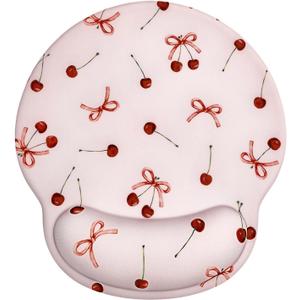 Seorsok Retro Ribbon Bow Cherry Mouse Pad with Gel Wrist Support Mouse Pad,Ergonomic Aesthetic,Comfort Mousepad for Office Work Computer,Pain Relief Mousepad with Non-Slip Silicone Base,Pink