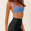 LASLULU Womens Halter Sports Bras Scoop Neck Workout Tops Padded Backless (Blue, L)