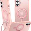 360 Magnetic Swivel Ring for iPhone 16 case, Built-in Metal Stand and Ring Holder, Magsafe Compatible, Military Grade Protection, Shock and Vibration Resistant - Pink