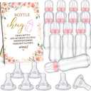 TrelaCo Floral Cool Baby Shower Games Bottle Chug Sign Wooden Floral Gift Sets Gender Reveal Party Favors and 12 Pcs Baby Bottle Shower Favor for Games Gender Reveal (Pink)