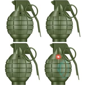 Sratte 4 Pcs Plastic Hand Grenades with Realistic Sound Effects and Flashing Light, Fake Toy Grenades Military Toys for Army Role Play Prop(Green)