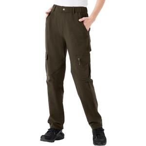 Rdruko Women's Hiking Cargo Pants Water-Resistant Quick Dry UPF 50+ Travel Camping Work Pants Zipper Pockets (Medium, 01 Brown)