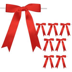 Luomorgo 60 Pcs Large Satin Twist Tie Bows 5x7 Inch - Premade Ribbon Bows for Gift Wrapping, Wedding & Party Decor | No-Assembly Ribbon Bow for Champagne Bottles, Treat Bags, Crafts (Red)