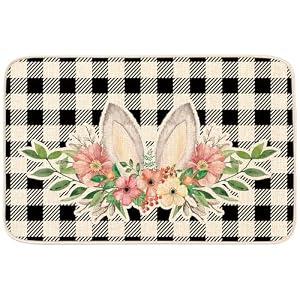 MATIRUG Easter Door Mat Rabbit Ears Buffalo Plaid Doormat Non Slip Washable Low Profile Welcome Entrance Door Rugs for Indoor Outdoor Kitchen Farmhouse Patio Living Room 16"x24"