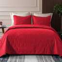 Whale Flotilla Twin Quilt Bedding Set, Soft Bright Red Bedspreads Quilts Twin XL Size for All Seasons, 2 Pieces Lightweight Geometric Star Pattern Coverlet (Twin(68"x88"))