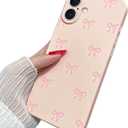 Case for iPhone 16 Plus, Cute Ribbon Bow Pattern Aesthetic Gloss Phone Case, Raised Lens Edge Protection, Stylish Slim Soft TPU Protective Cover for iPhone 16 Plus - Pink